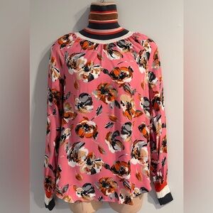 ETCETERA Pink Floral Striped Turleneck Top size 00 (XXS/XS) NWOT Womens